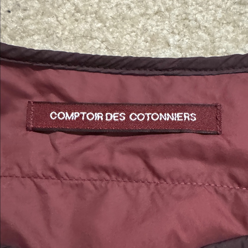 Comptoir Des Cotonniers Plume Down Quilted Puffer Jacket Burgundy Collarless-S - Picture 9 of 12